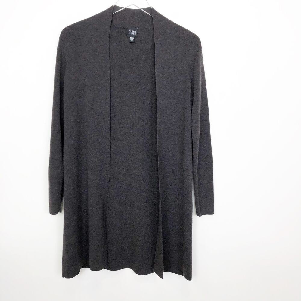 Eileen Fisher Women's 100% Wool Brown Open Front Cardigan Sweater XS